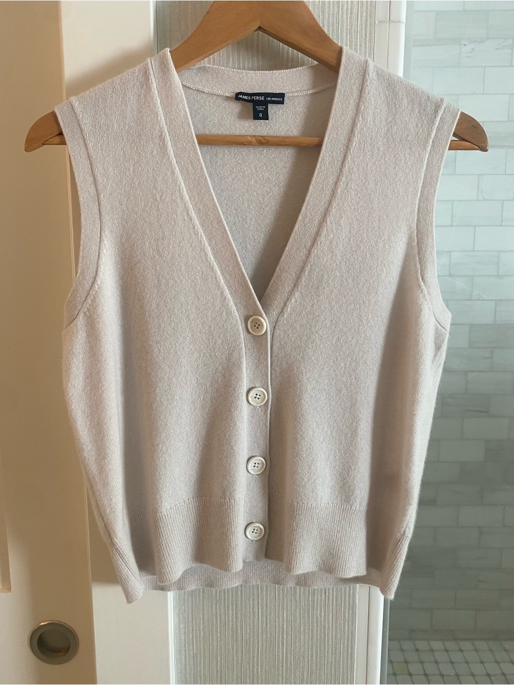 James Perse Light Beige Sleeveless V-Neck Button Front Top